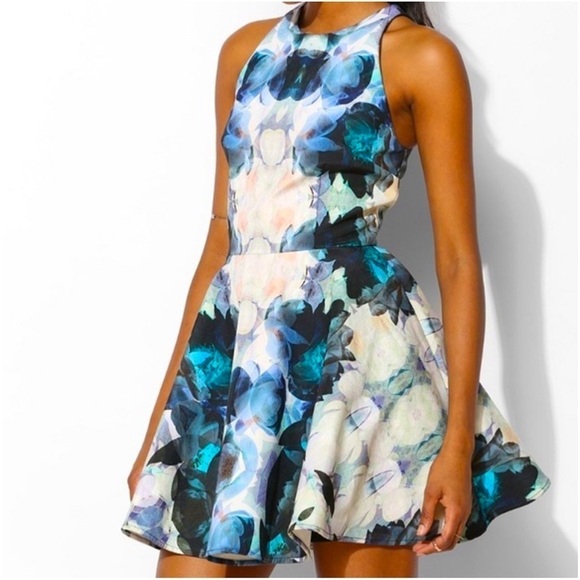 Keepsake the Label Echo Geo Floral A line mini dress sleeveless blue white sz XS - Picture 3 of 15